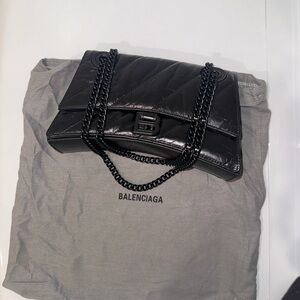 B Black Quilted Chain Shoulder Bag